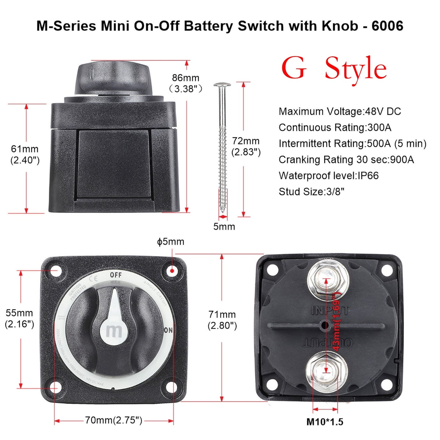 Marine Boat 12V-48V 100A-300A Single Circuit Battery Selector Isolator