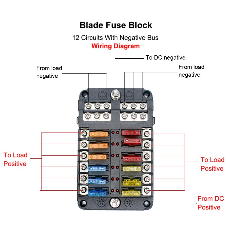 6 Ways 12 Ways Blade Fuse Block 12V 32V Fuse Box Holder M5 Stud With LED Indicator Light