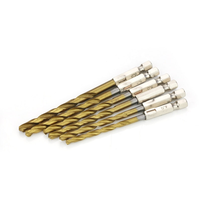 13pcs Hexagon Shank Drill Bit Set 1.5-6.5mm HSS Twist Drills Titanium Plated