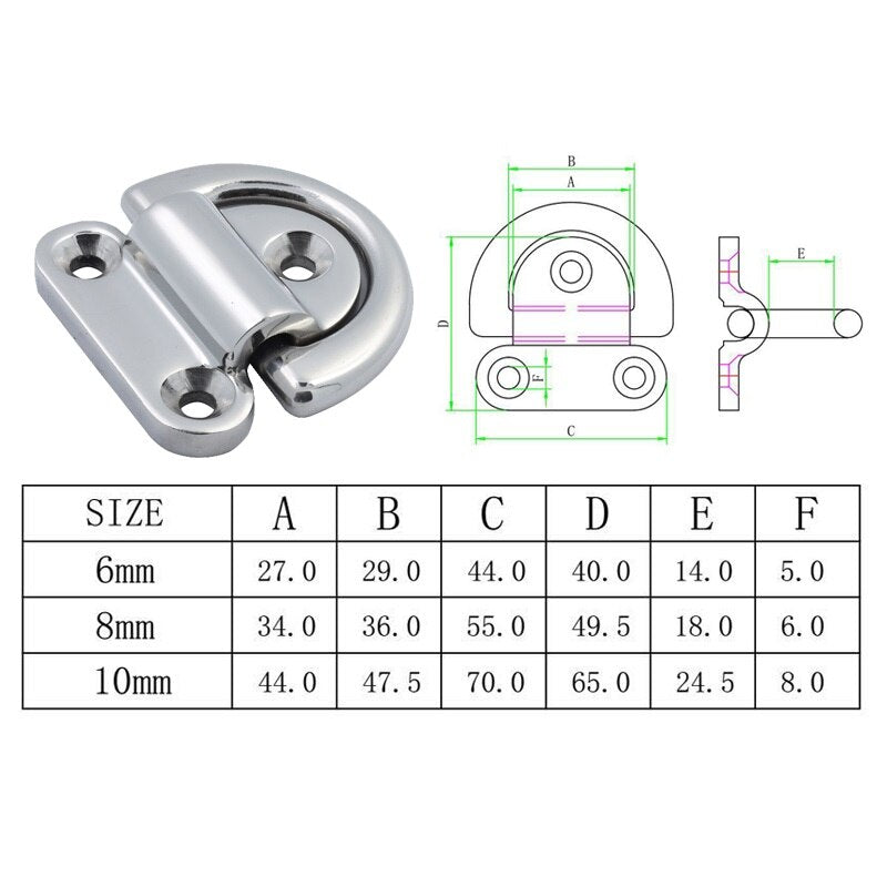 316 Stainless Steel Folding Pad Eye Mirror Polish Marine Boat Yacht Folding Pad Eye Hardware