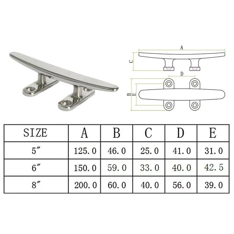 2PCS 316 Stainless Steel Dock Boat Cleats 5 inch 6 inch 8 inch Mirror Polish Marine Boat Yacht Open Base Deck Cleat