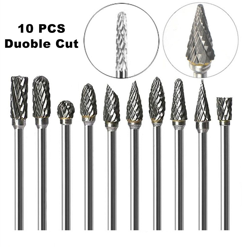 10pcs/Set Shank Tungsten Carbide Bur Bits For Metal Milling