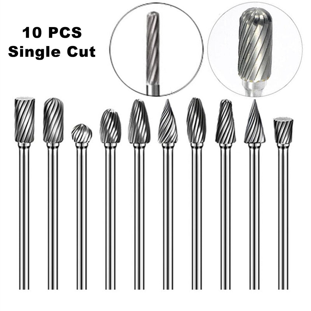 10pcs/Set Shank Tungsten Carbide Bur Bits For Metal Milling