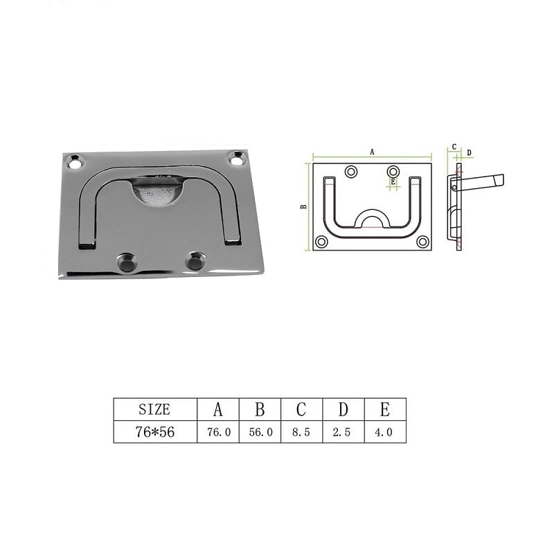 57 X 76mm  Square Stainless Steel 316 Flush Mount Deck Slam Hatch Marine High Mirror Polishing Locking Latch Sliding Boat