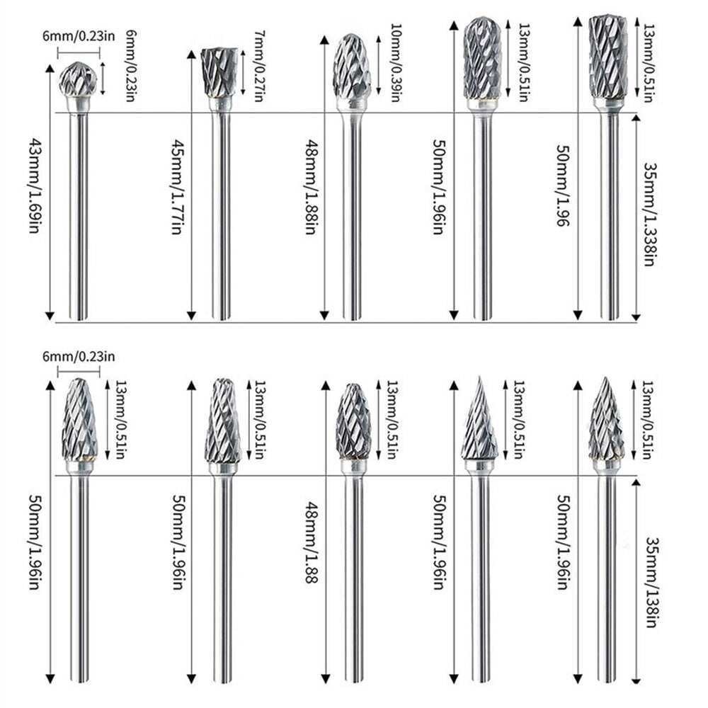 10pcs/Set Shank Tungsten Carbide Bur Bits For Metal Milling