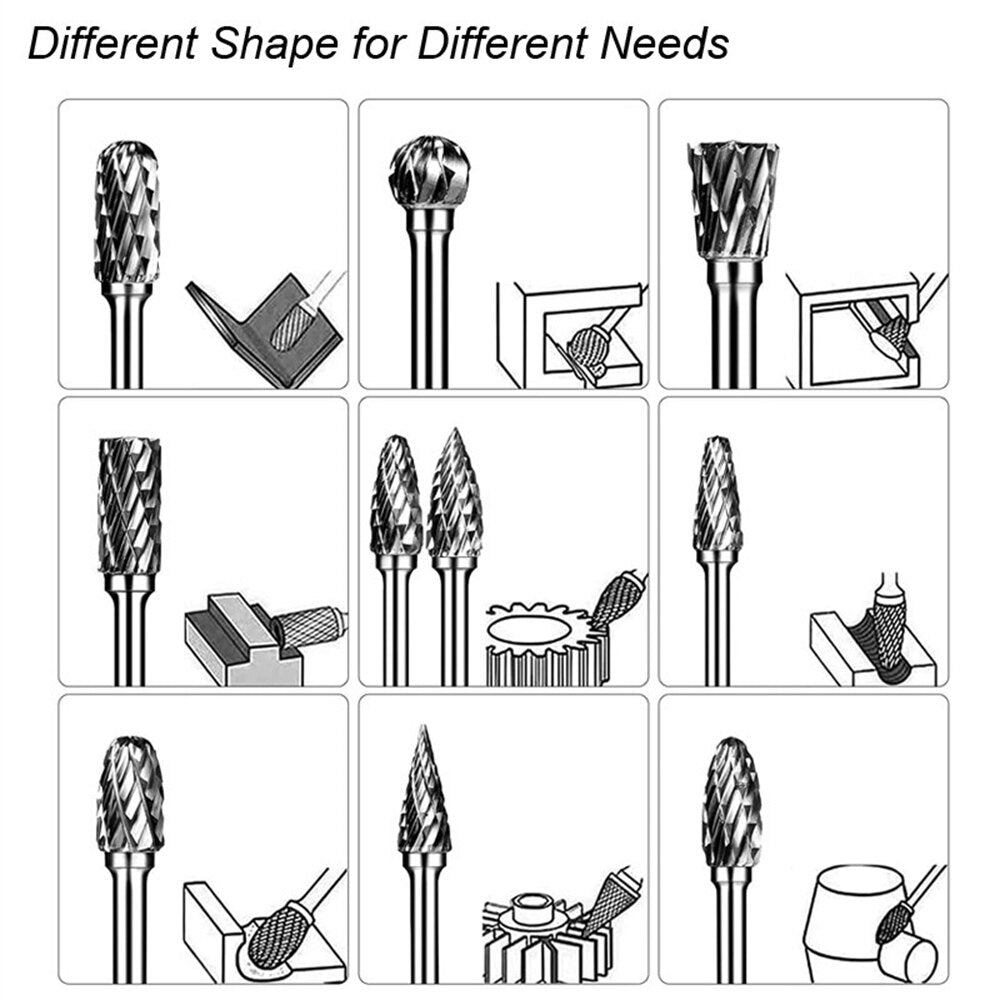 10pcs/Set Shank Tungsten Carbide Bur Bits For Metal Milling